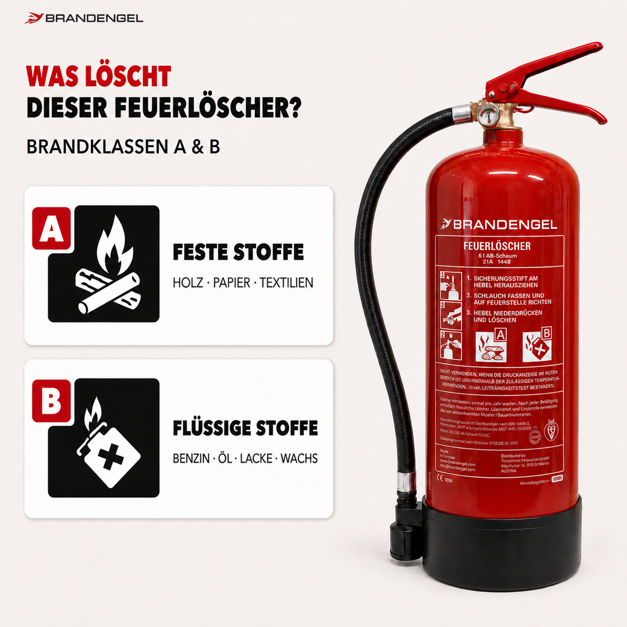 Premium Feuerlöscher für Brandklasse AB Brandengel