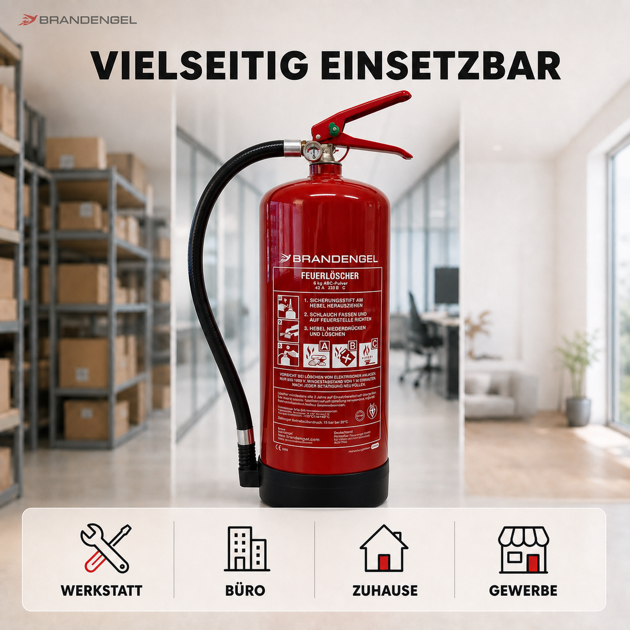 Pulverfeuerlöscher für Werkstatt, Büro, Zuhause, Gewerbe, Schule, Betrieb, Garage, Lager