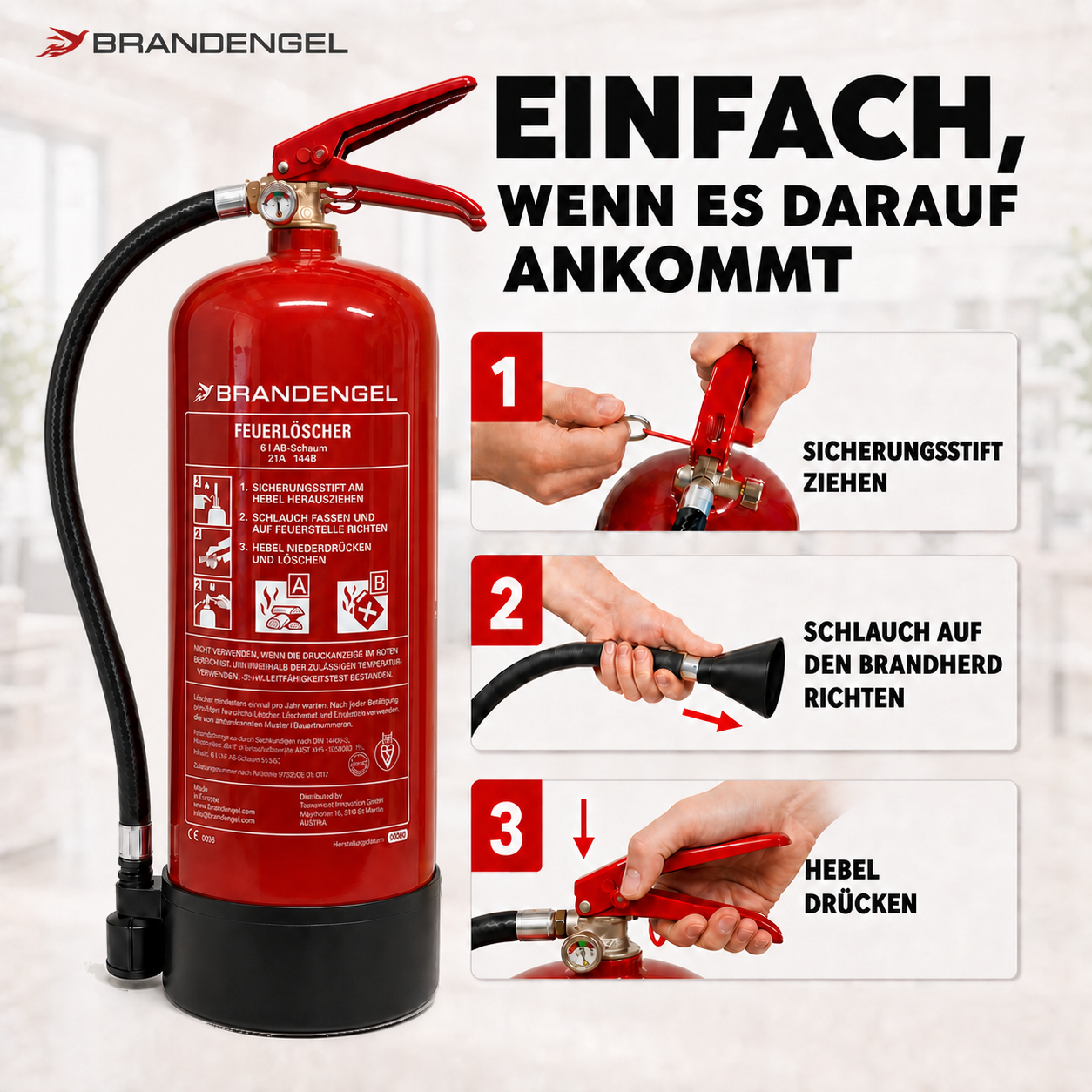 Erklärung Verwendung Feuerlöscher Brandengel, Schneller Einsatz Feuerlöscher