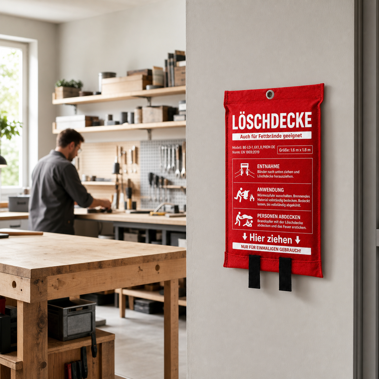 Feuerlöschdecke für Werkstatt, Heimwerkstatt, Hobbywerkstatt und Betrieb
