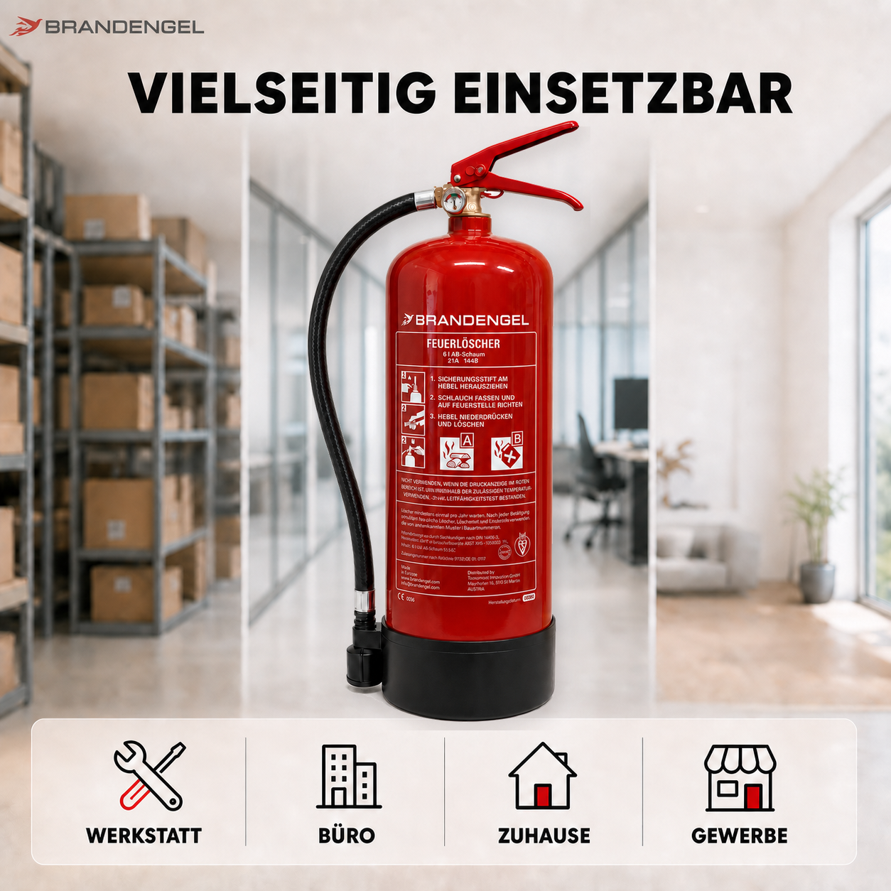 Vielseitiger Feuerlöscher für Werkstatt, Büro, Zuhause, Gewerbe, Lager, Garage, Haus, Hof, Bauernhof, Schule, Kommune, Gemeinde