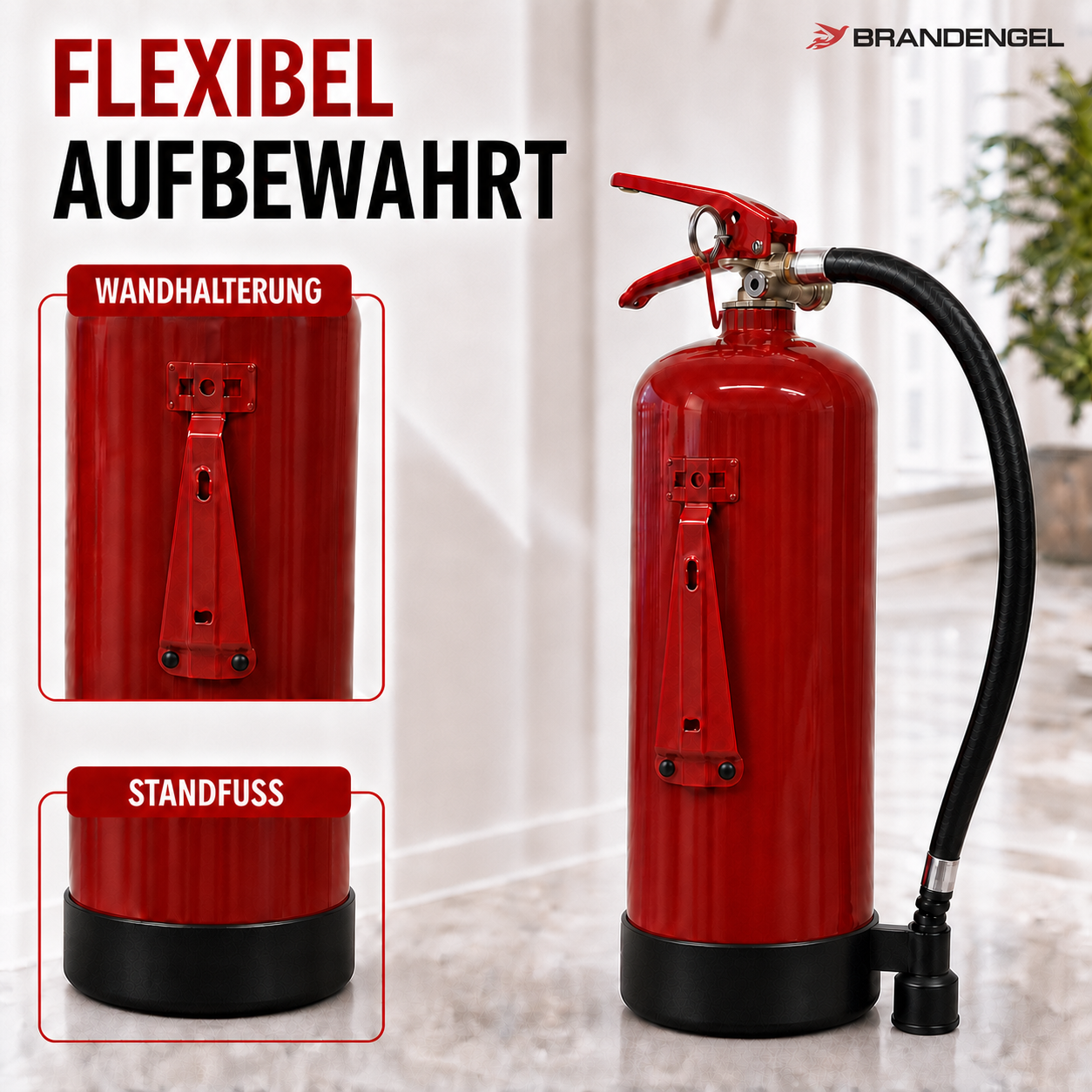 Mobiler Feuerlöscher inklusive Wandhalterung und Standfuß