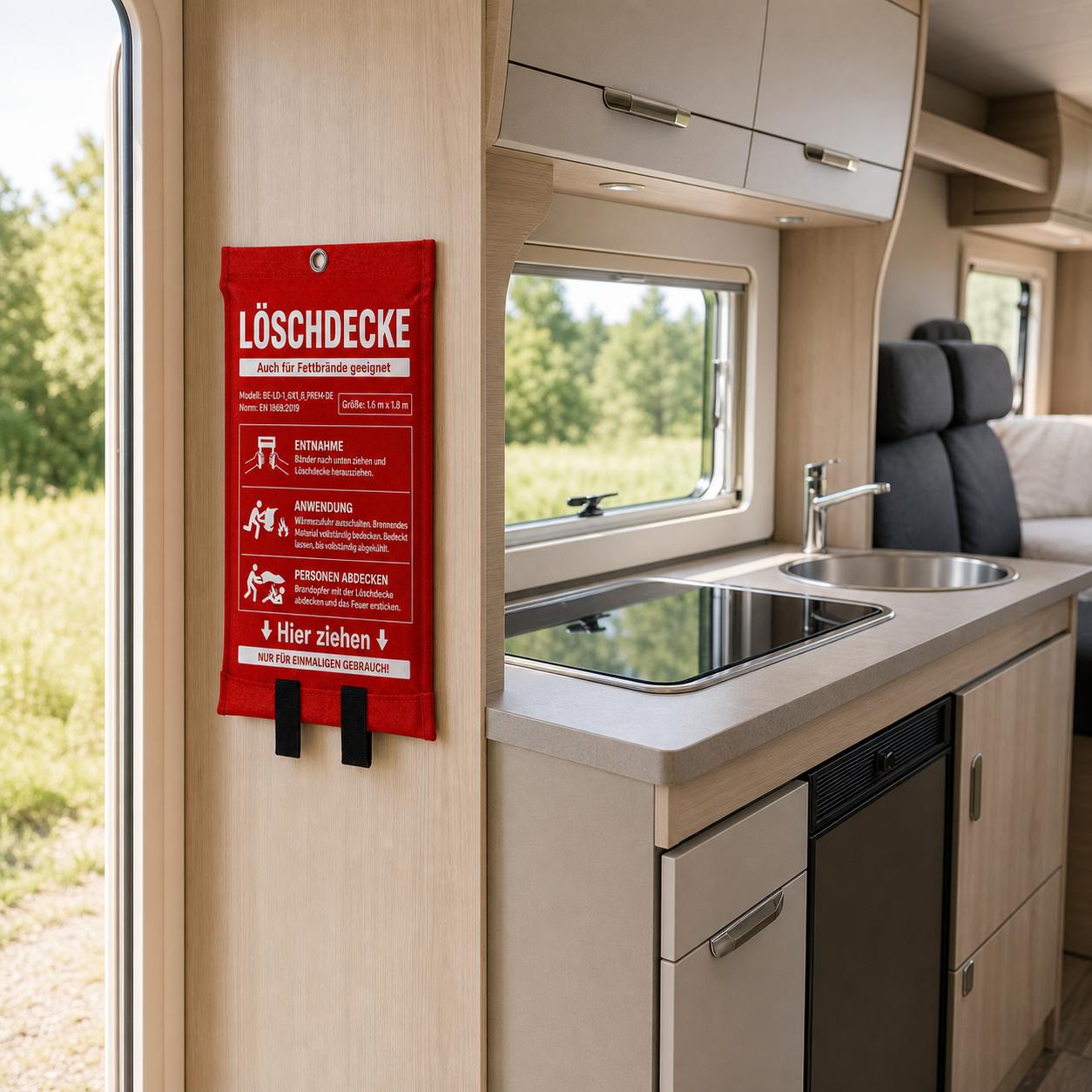 Löschdecke kompakt lagerfähig für Wohnmobil, Küche und Garten